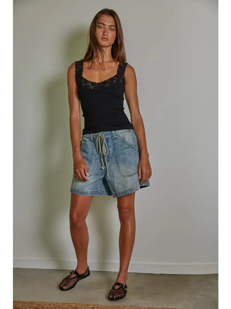 Lace Trim Tank- Black