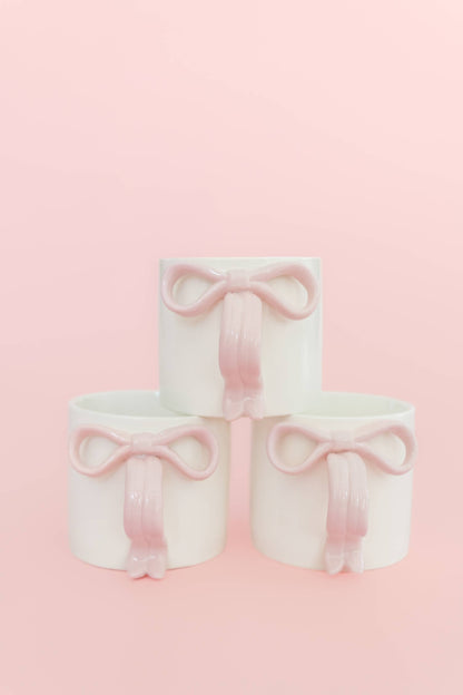 Blush Pink Bow Ceramic Coffee Tea Mug with Ribbon Handle