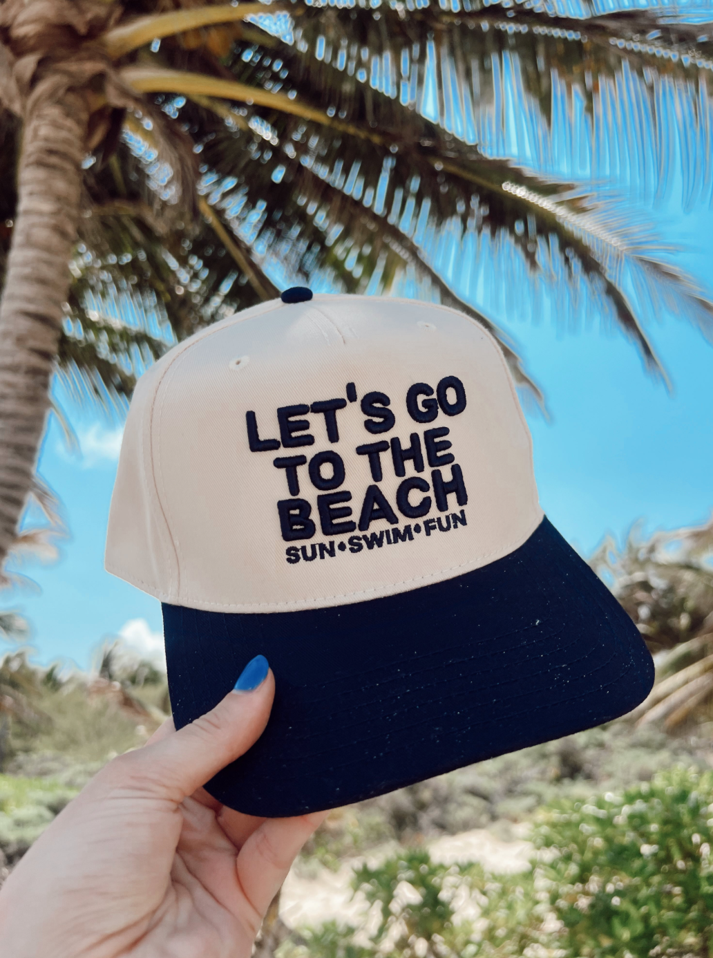 Let's Go To The Beach - Navy Vintage Trucker Hat