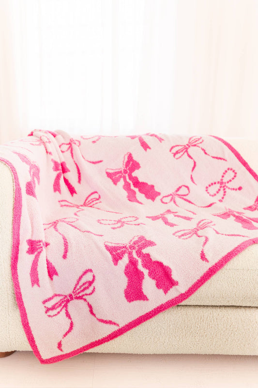 Plush Cozy Pink Bow Luxury Throw Blanket