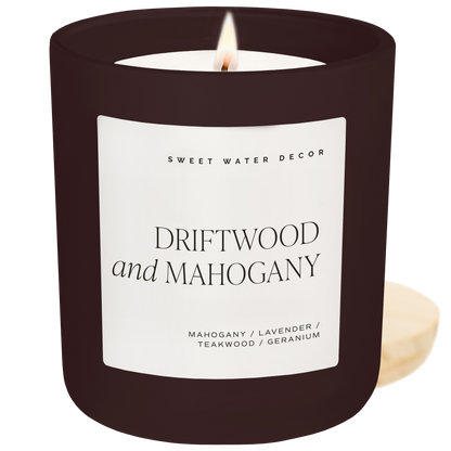 Driftwood and Mahogany 15 oz Soy Candle, Matte Jar