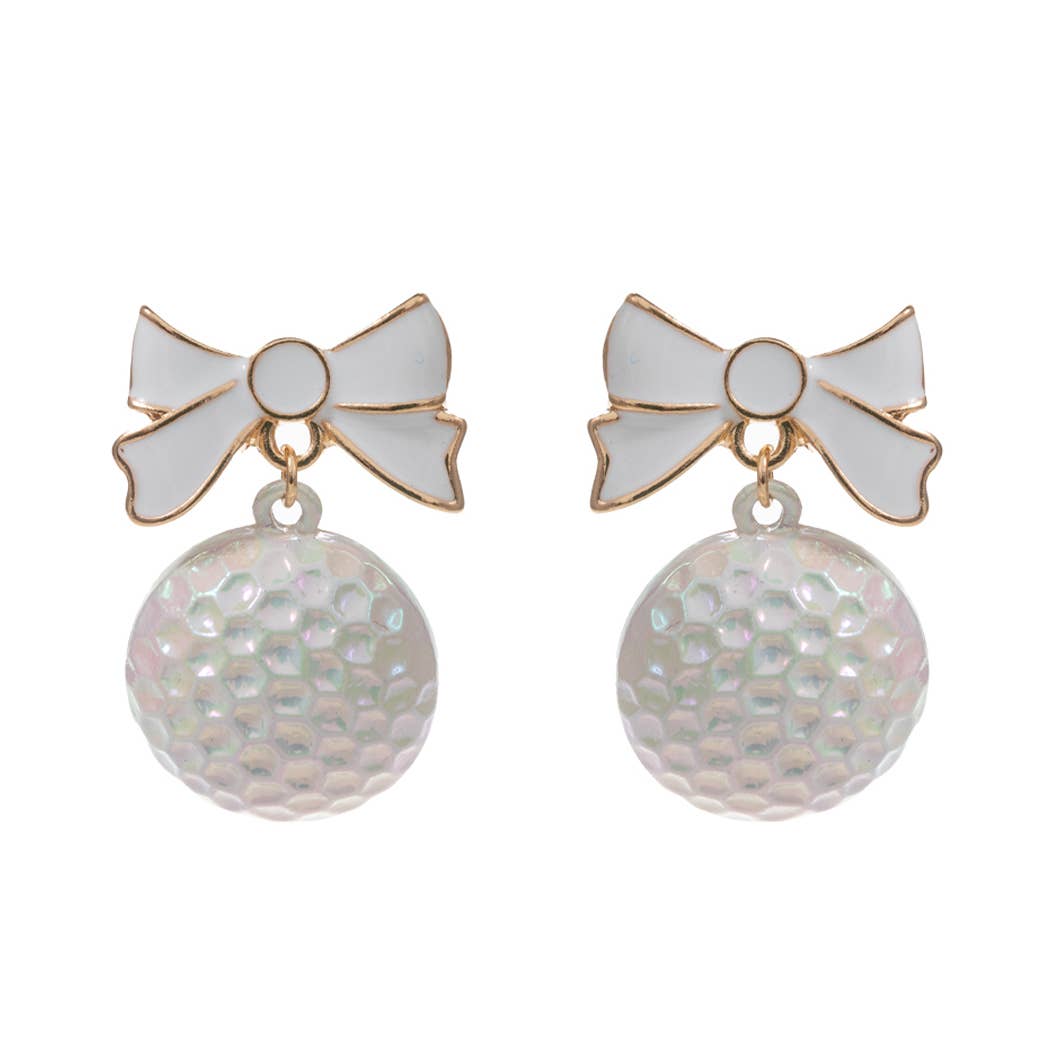 Golf Ball with Enamel Bow Post Earrings