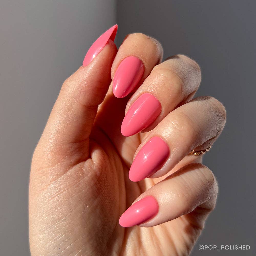 Glamnetic - Flamingo Pink Press-On Nails | Solid Nails | Short Almond