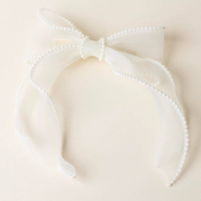 Sheer Pearl Hair Bow-Cream