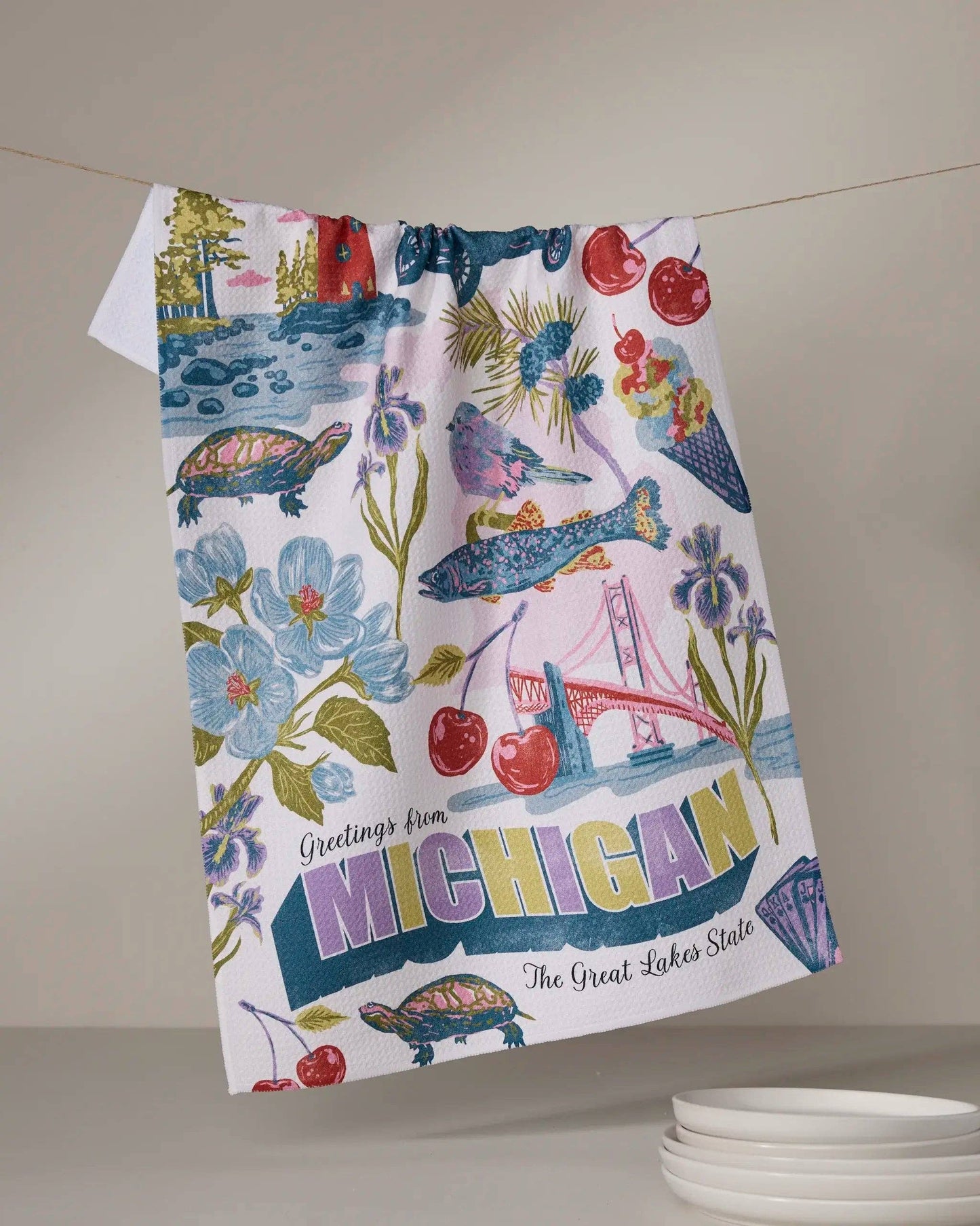 Greetings From Michigan Tea Towel-Geometry
