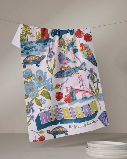 Greetings From Michigan Tea Towel-Geometry