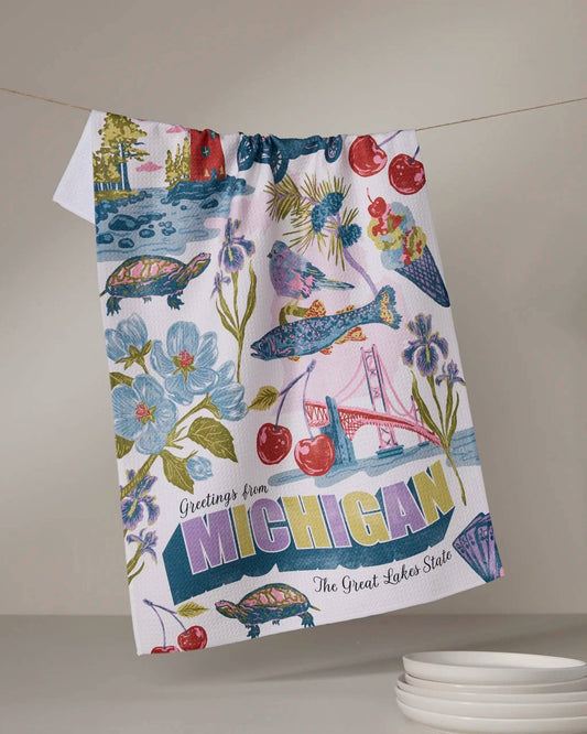 Greetings From Michigan Tea Towel-Geometry