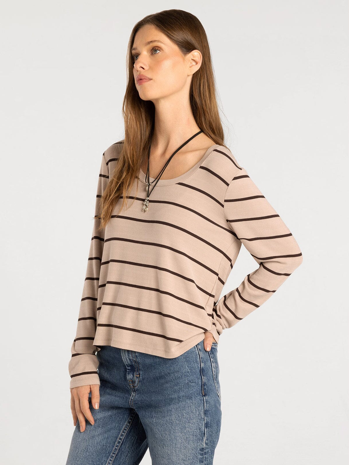 LAUREN TOP- PEBBLE BROWN STRIPE
