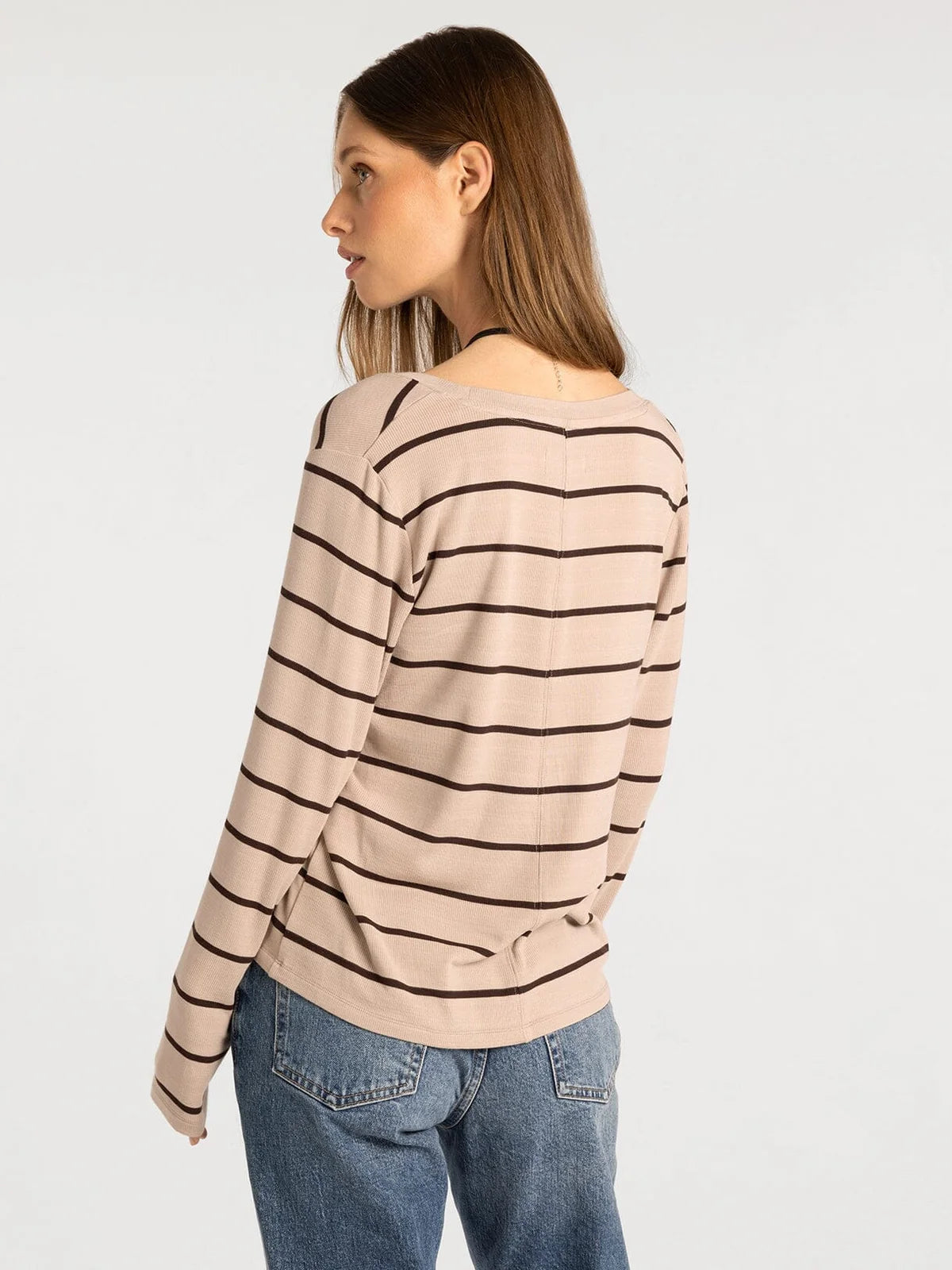 LAUREN TOP- PEBBLE BROWN STRIPE