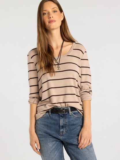 LAUREN TOP- PEBBLE BROWN STRIPE