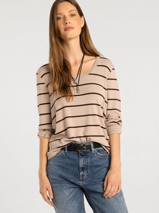 LAUREN TOP- PEBBLE BROWN STRIPE