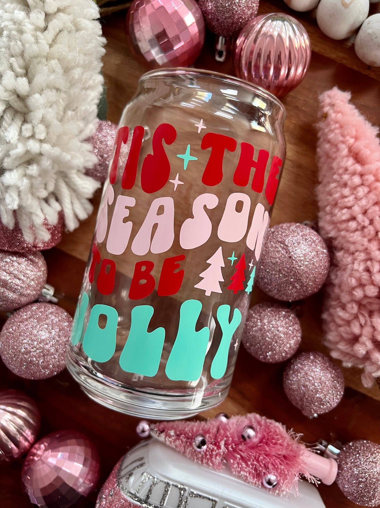 Tis The Season To Be Jolly Beer Can Glass, Coffee Tumbler: 16 oz